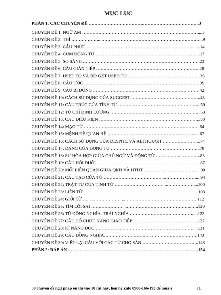 30 Chuyen de Ly Thuyet Bai Tap Chuyen de On Thi Vao 10 | PDF
