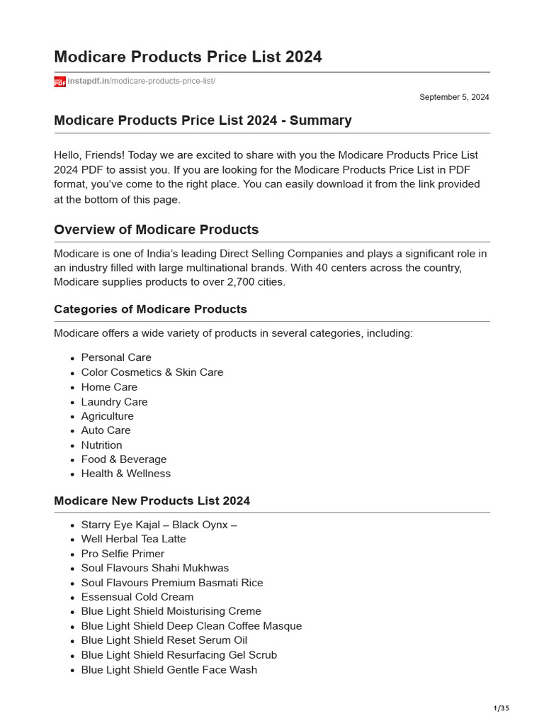 Modicare Products Price List 2024 | PDF