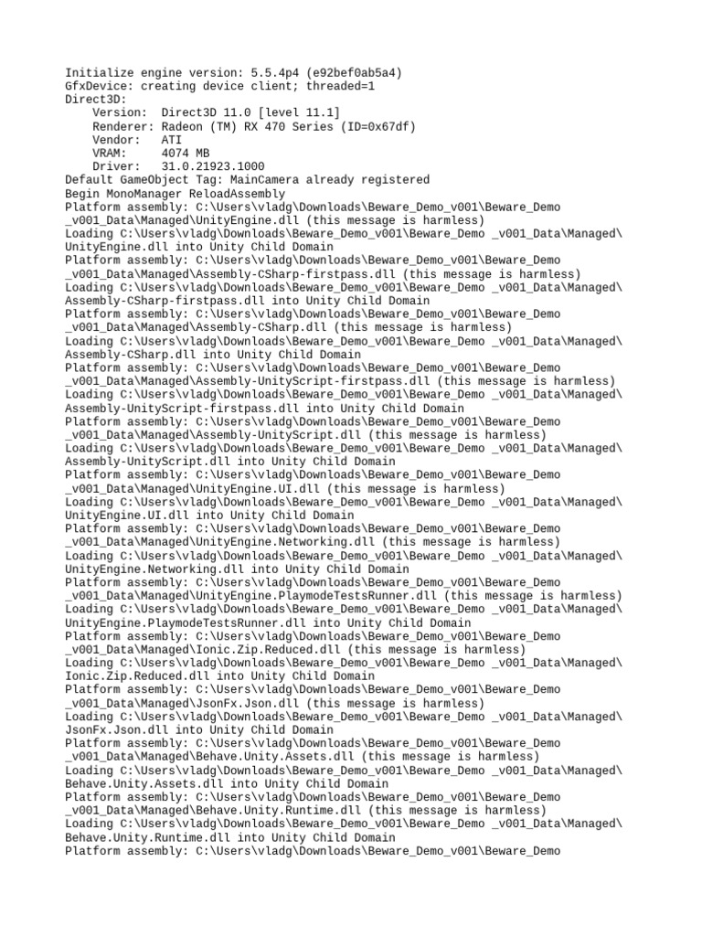 Unity Engine Initialization Log | PDF | Computer Architecture | System ...