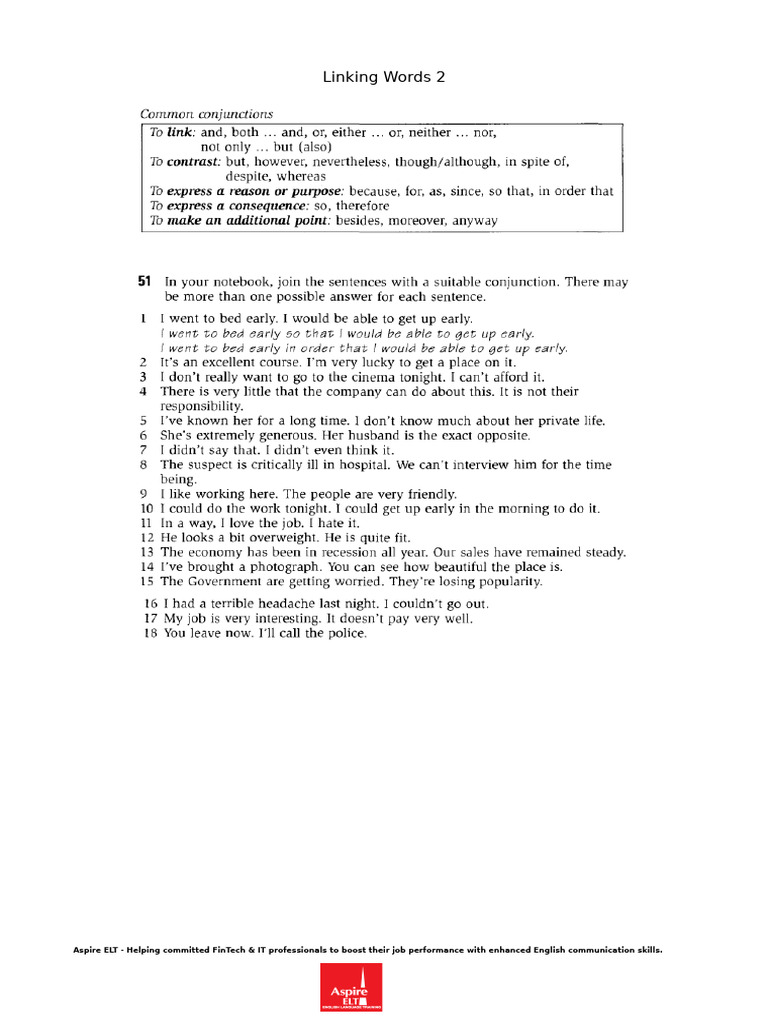 Linking Words 2 - T's | PDF