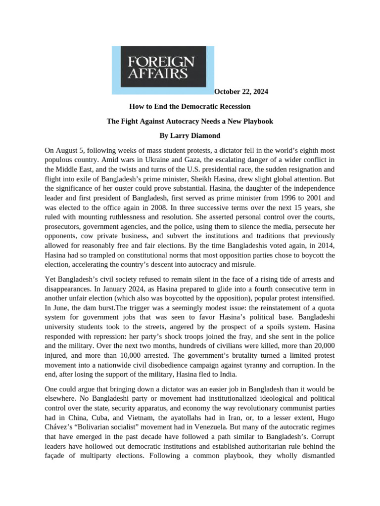 Ending Democratic Recession: Strategies | PDF | Authoritarianism ...