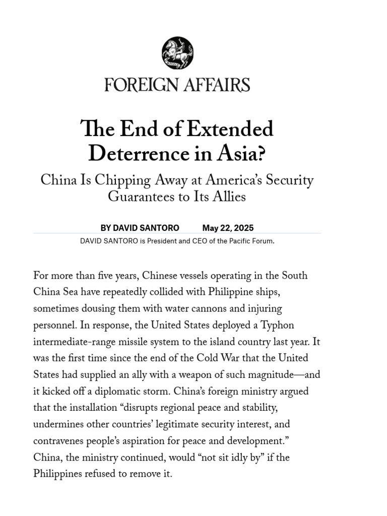The End of Extended Deterrence in Asia - Foreign Affairs | PDF ...