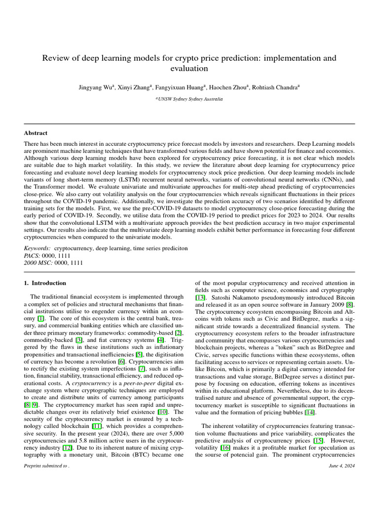 Review of Deep Learning Models For Crypto Price Prediction ...