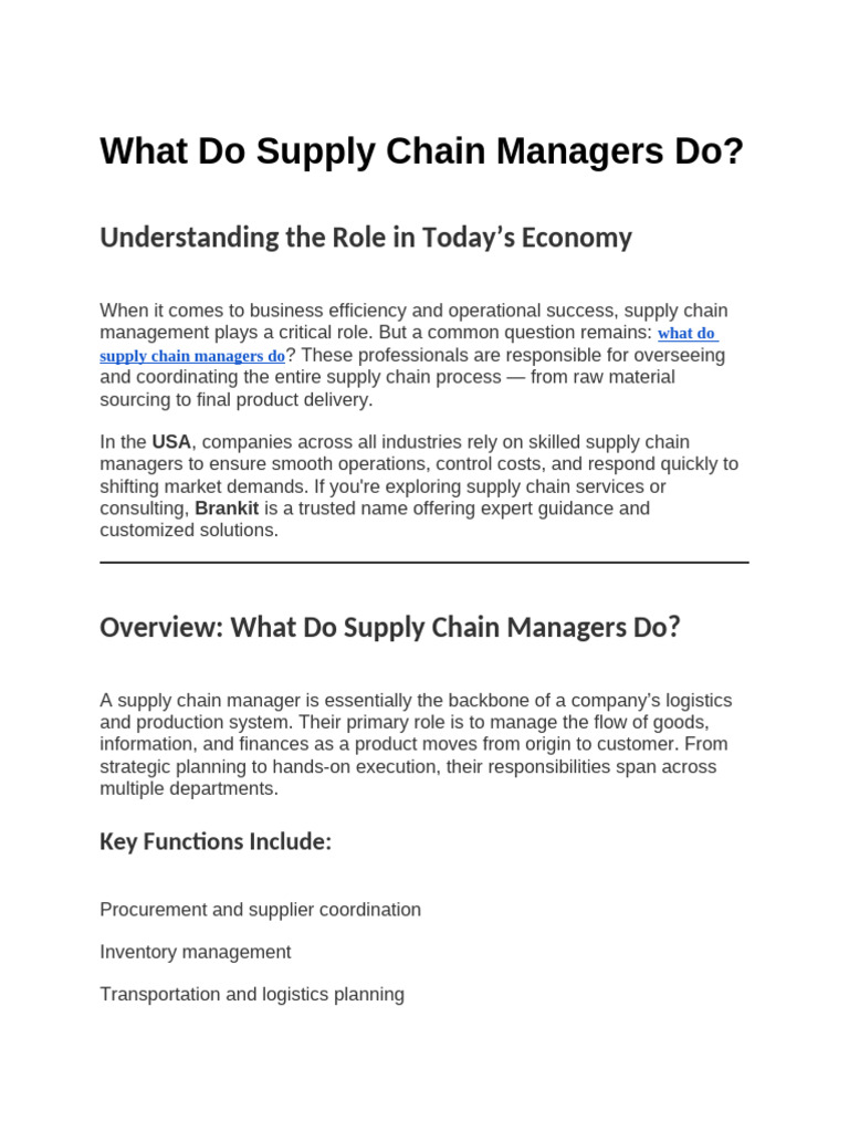 Role of Supply Chain Managers Explained | PDF | Supply Chain Management ...