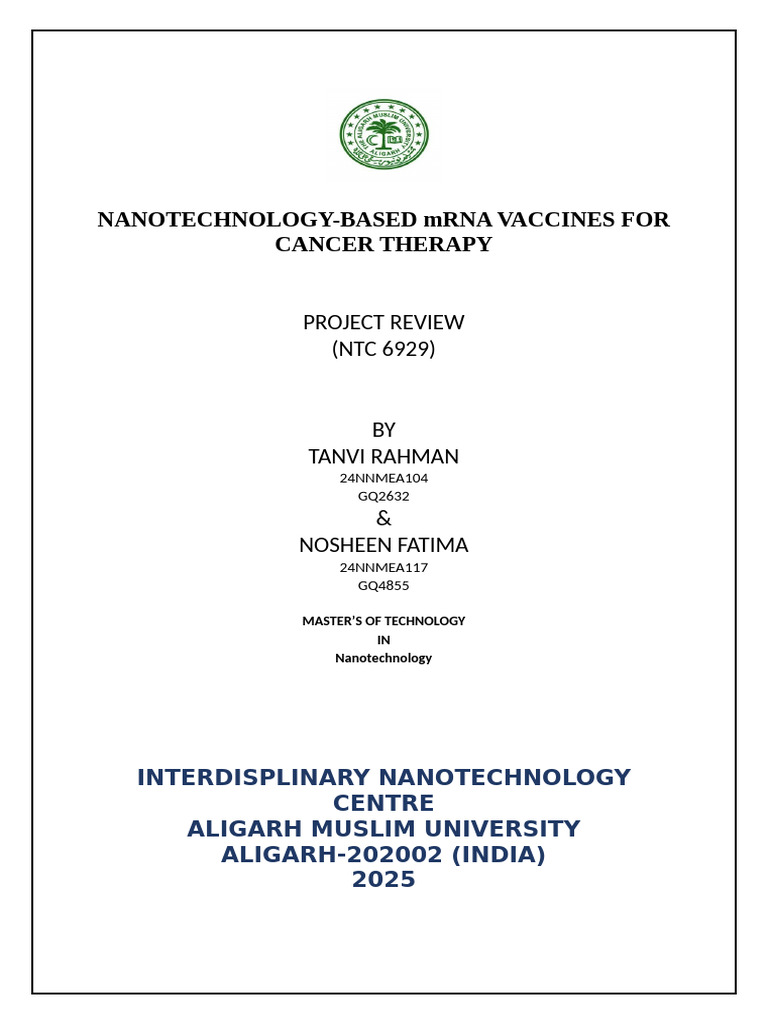 Nanotechnology in mRNA Cancer Vaccines | PDF | Messenger Rna | Liposome