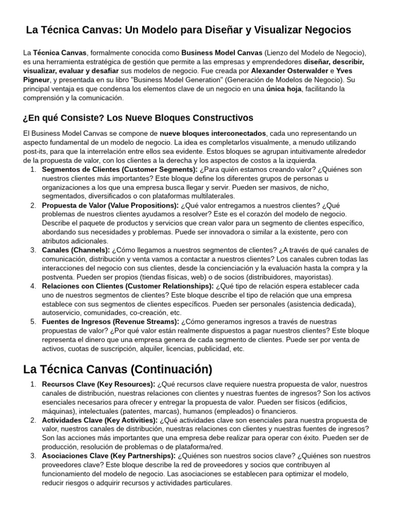 Técnica Canvas para Modelos de Negocio | PDF | Business | Negocios ...