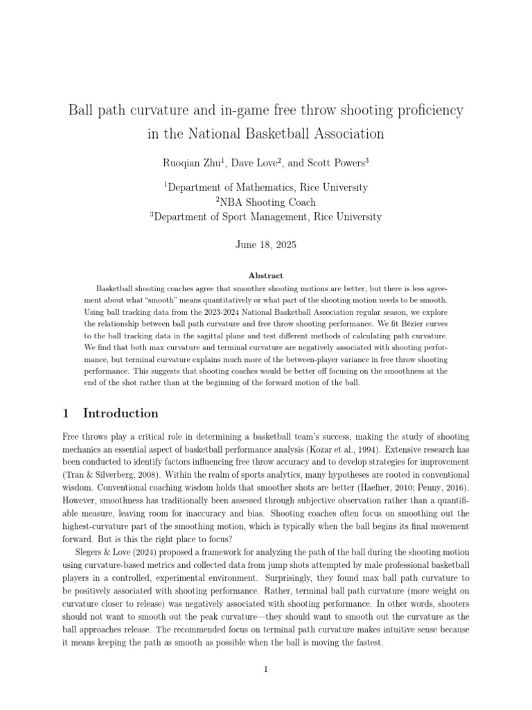 Ball Path Curvature and Free Throws | PDF | P Value | Linear Regression