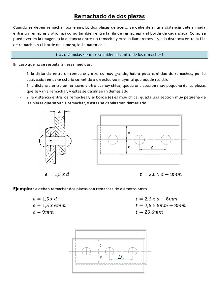 Distancias y Cálculos en Remachado | PDF
