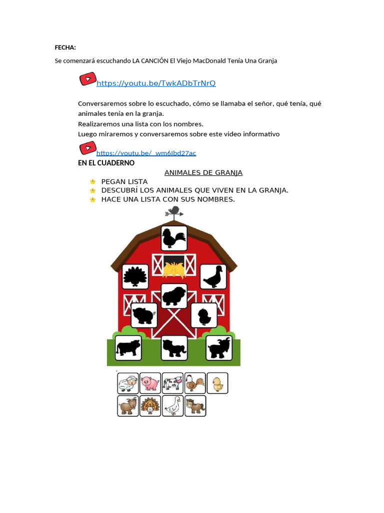 Actividades en la Granja para Niños | PDF