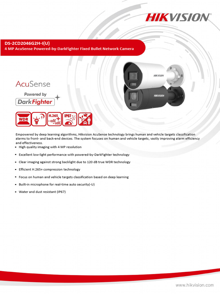4MP Hikvision AcuSense Bullet Camera | PDF | Camera Lens | Field Of View