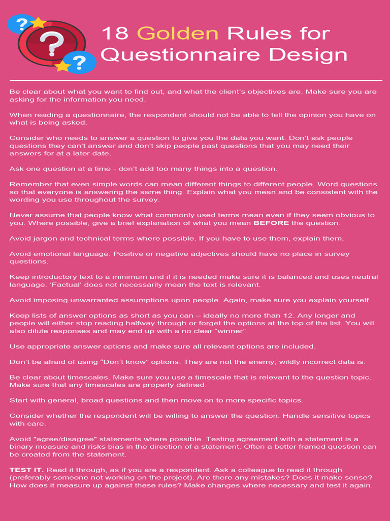 18 Golden Rules For Questionnaire Design | PDF | Questionnaire | Cognition