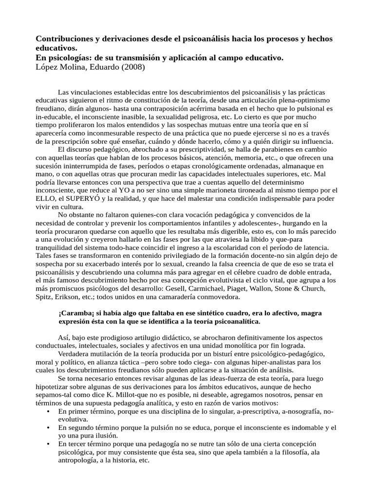 Psicoanálisis y su Impacto en la Educación | PDF | Psicoanálisis ...