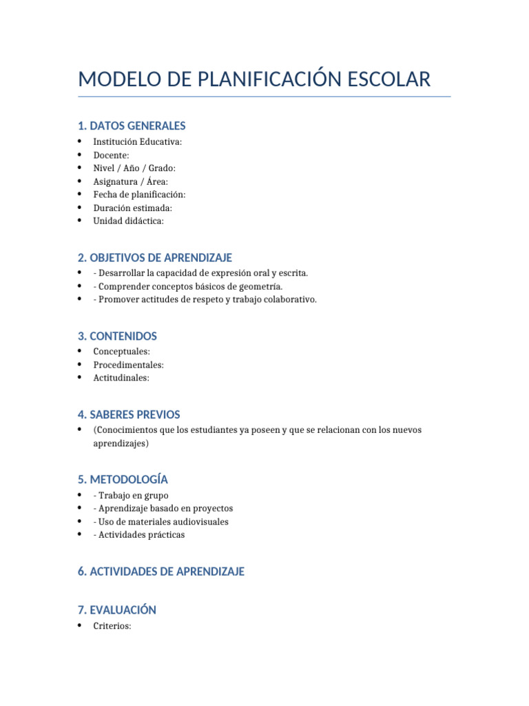 Modelo de Planificación Escolar Efectiva | PDF