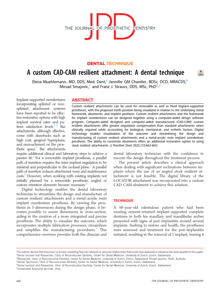 Custom CAD-CAM Resilient Attachments | PDF | Dental Implant | Dentistry ...