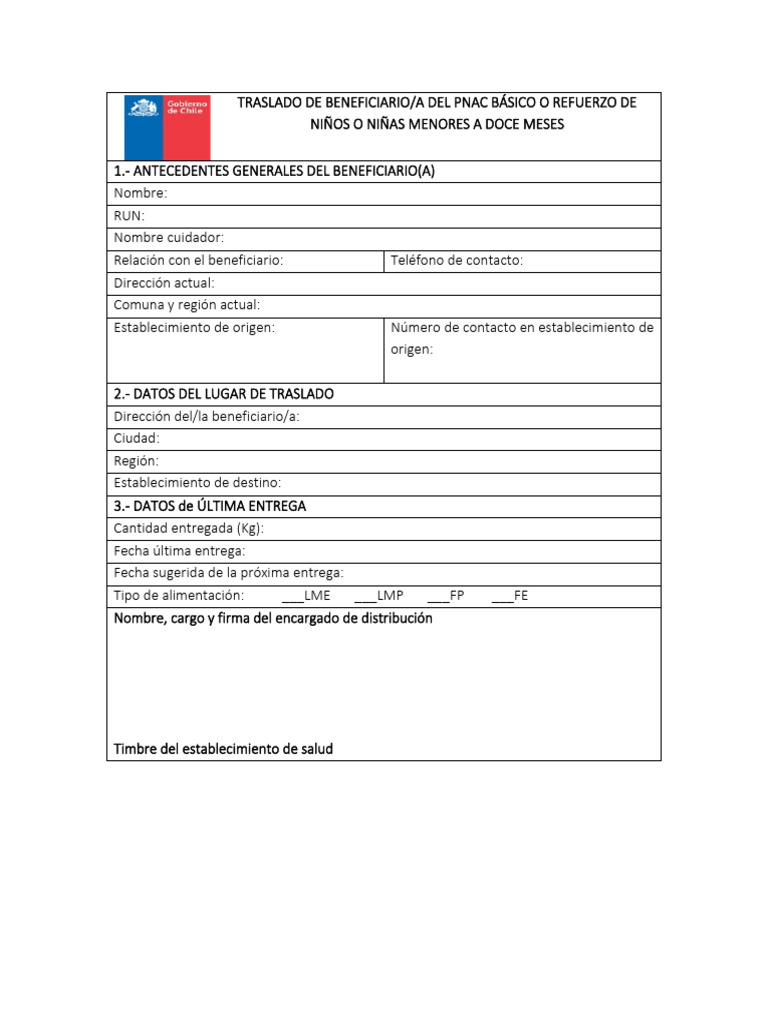 Anexo 10 Formulario de Traslado | PDF