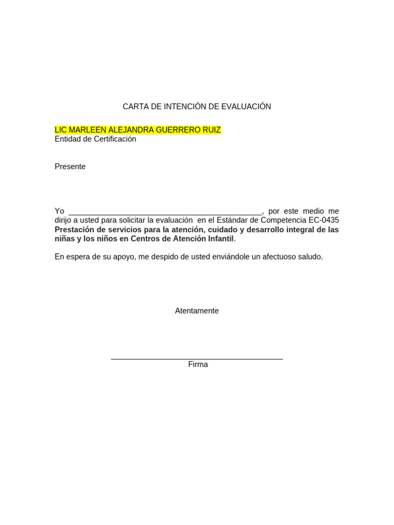Carta de Intención de Evaluación | PDF