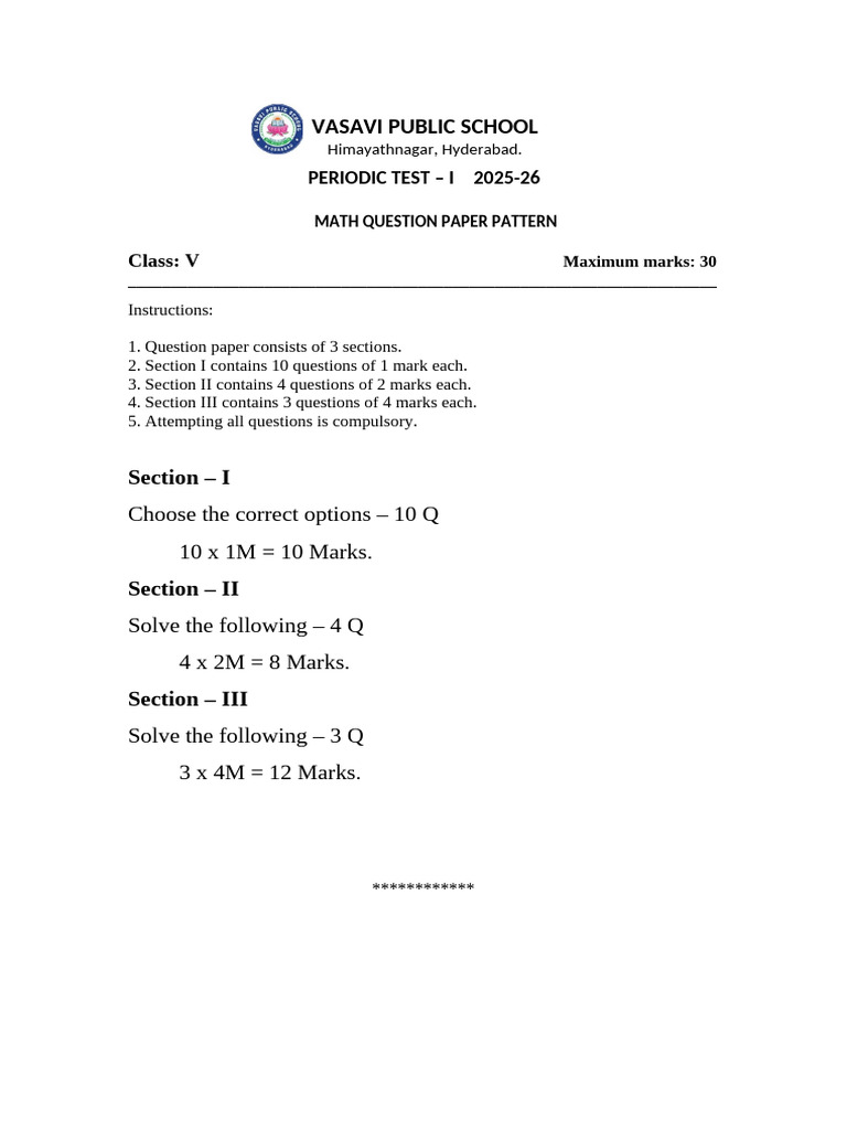Math Class 5 PT-1 QPP | PDF