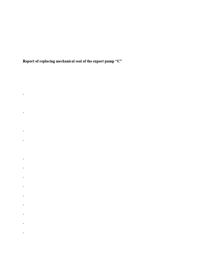 Repport of Replacing Mechanical Seal From Export Pump ''C'' | PDF