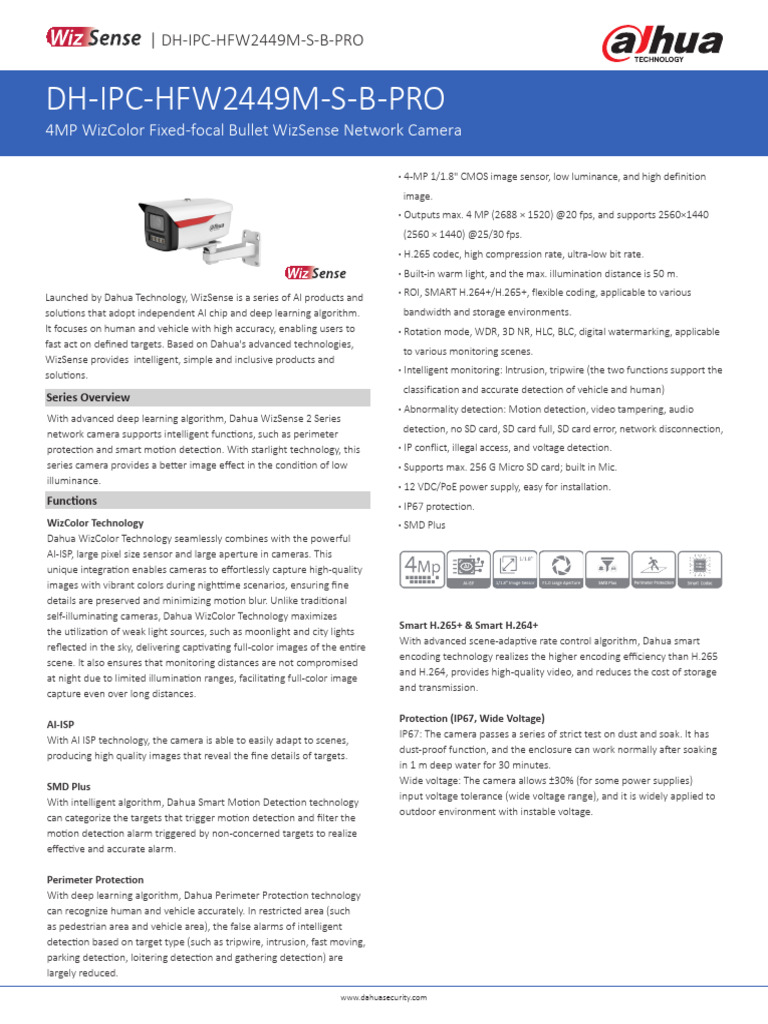 Dahua DH-IPC-HFW2449M-S-B-PRO Camera | PDF | Camera Lens | Camera
