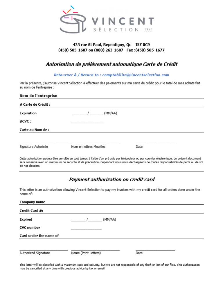 Autorisation de Paiement par Carte de Crédit | PDF