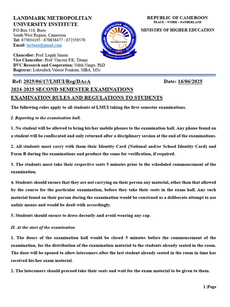 Exam Rules and Regulations for Students | PDF | Educational Stages