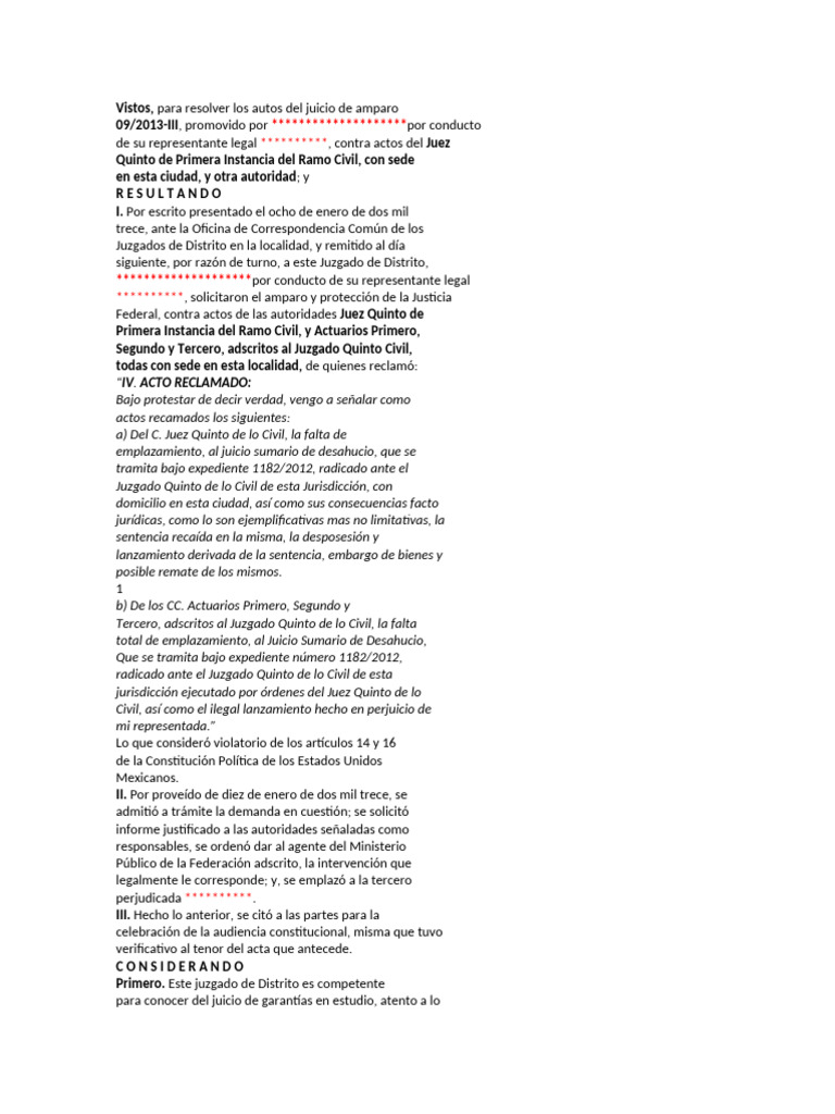 Amparo contra falta de emplazamiento civil | PDF | Caso de ley | Ley ...