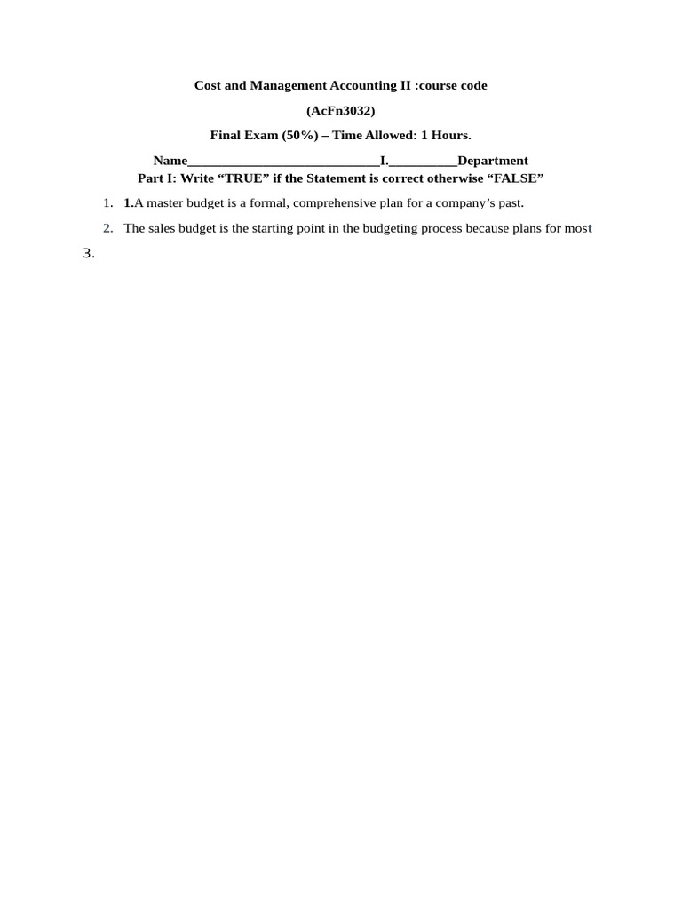 Cost and Management Accounting II Exam | PDF