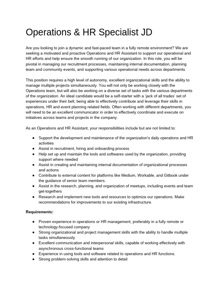 Remote Operations & HR Assistant Role | PDF | Recruitment ...