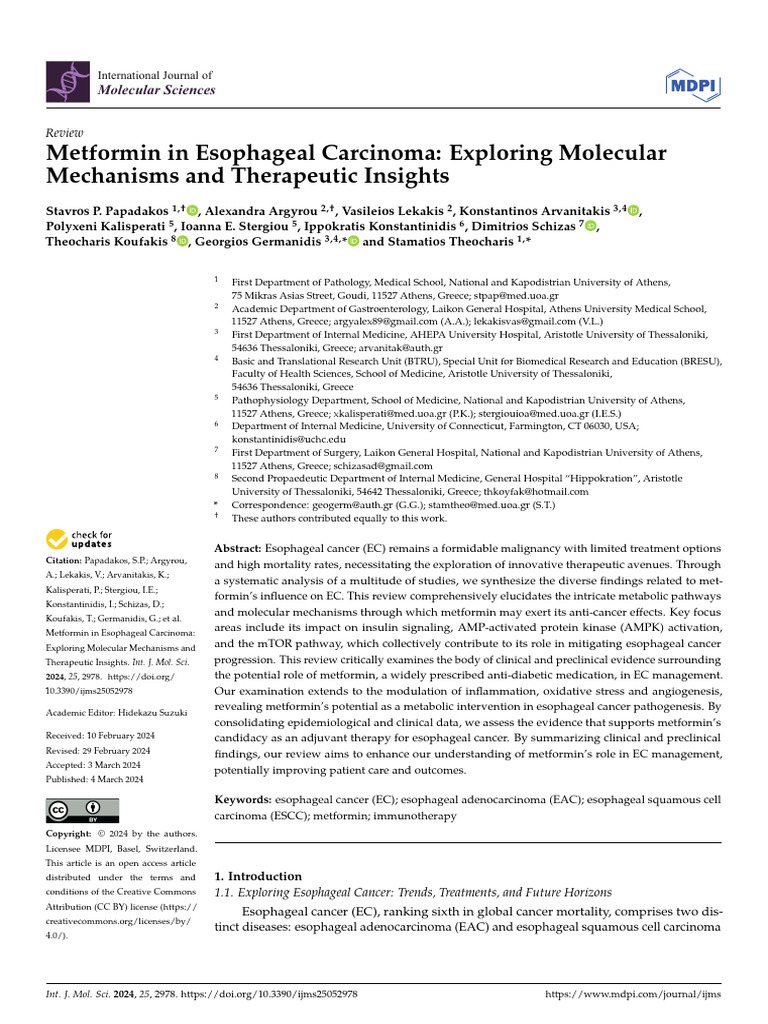 Metformin's Role in Esophageal Cancer Therapy | PDF | Esophageal Cancer ...