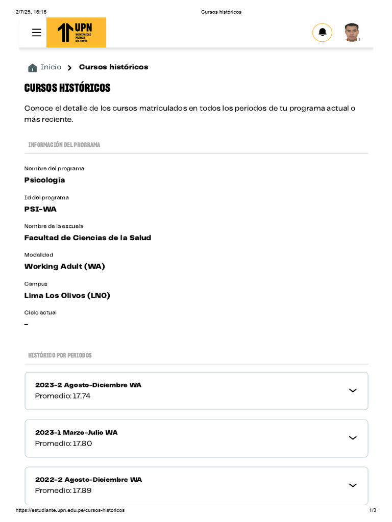 Cursos Históricos de Psicología UPN | PDF