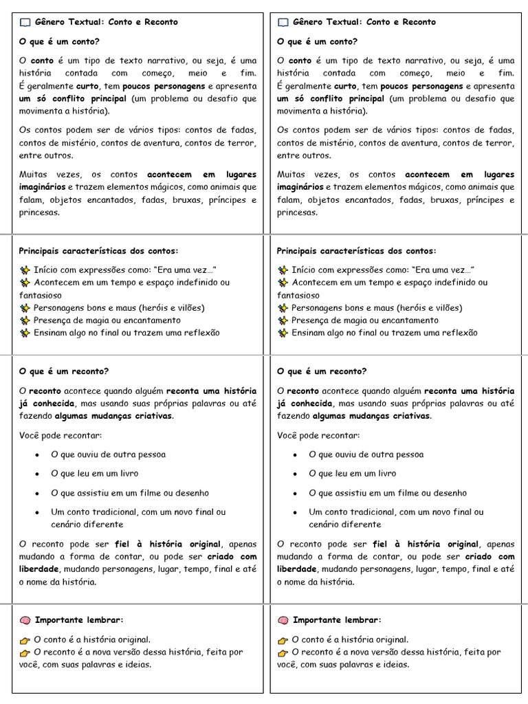 Conto e Reconto: Definições e Características | PDF | Contos | Contos ...