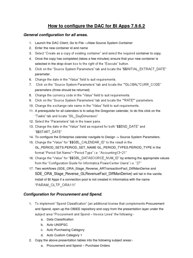 DAC Configuration for BI Apps 7.9.6.2 | PDF | Menu (Computing ...