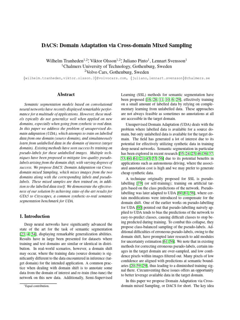 DACS: Cross-domain Mixed Sampling for UDA | PDF | Image Segmentation ...
