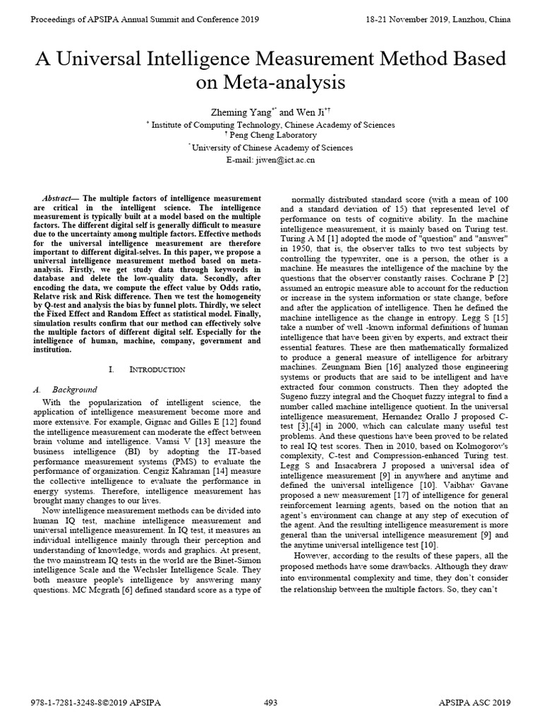 Universal Intelligence Measurement Method | PDF | Meta Analysis ...