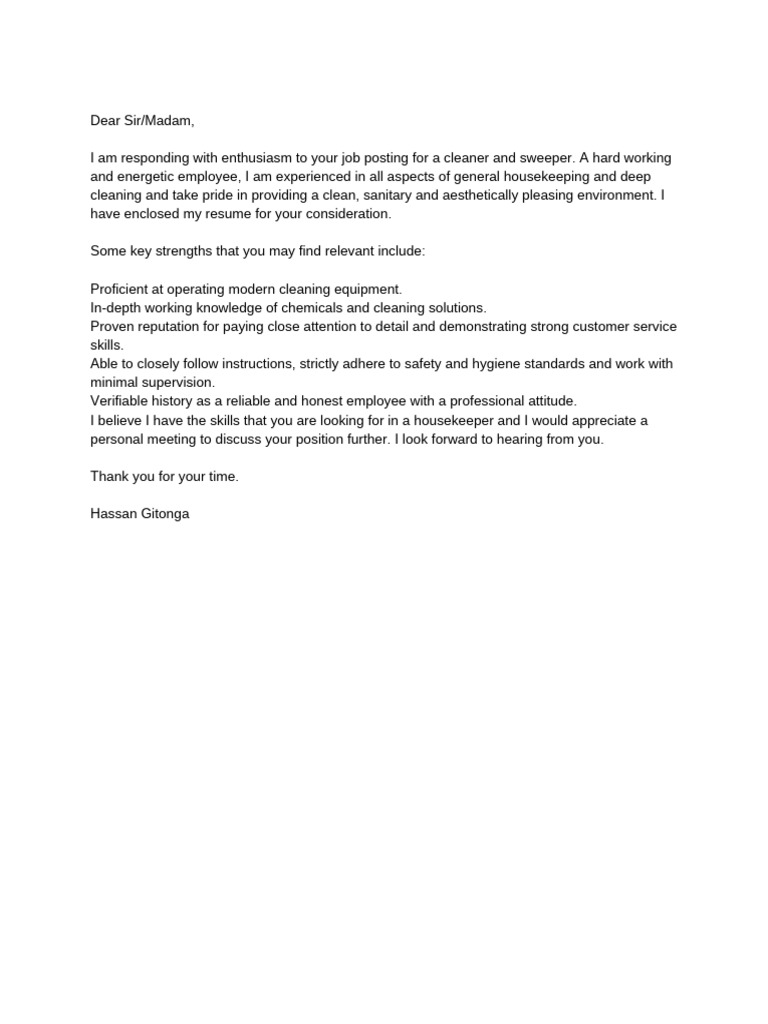 Sweeper Cover Letter | PDF