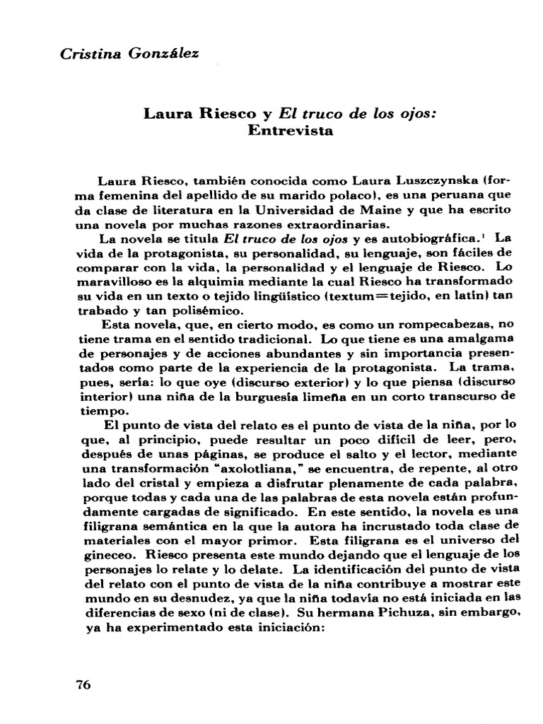 Laura Riesco y El Truco de Los Ojos. Entrevista - Cristina González | PDF