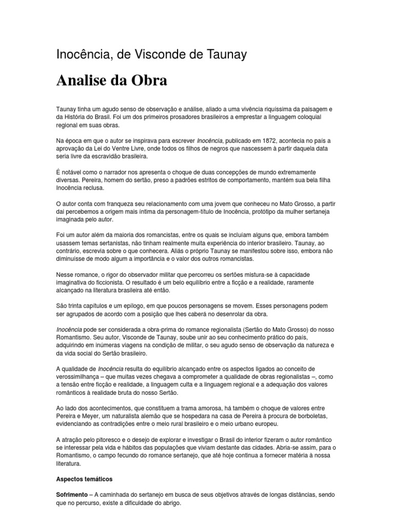 Análise Do Livro Inocência | PDF | Romantismo | Brasil