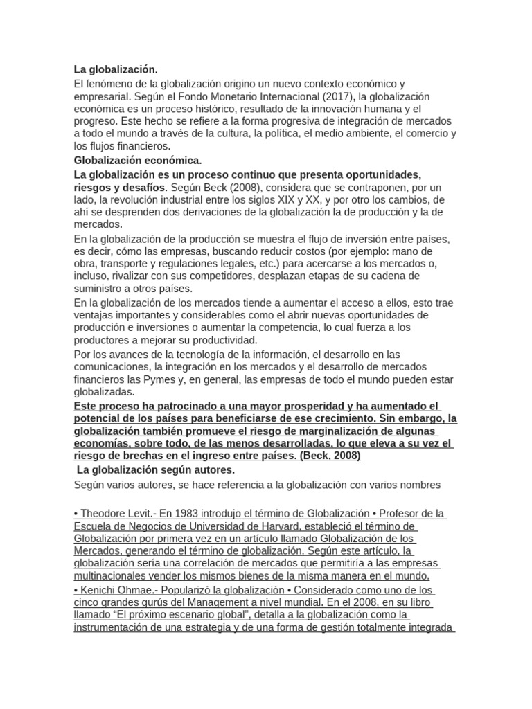 Impacto y características de la globalización | PDF | Globalización ...