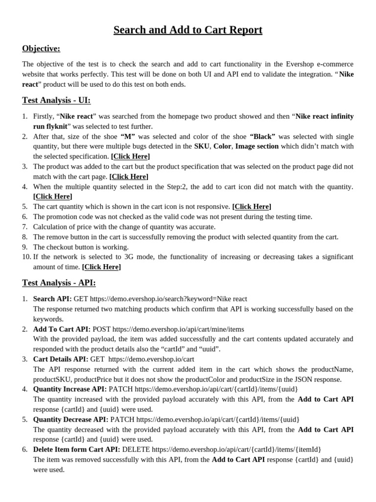 Evershop Search and Cart Functionality Test | PDF