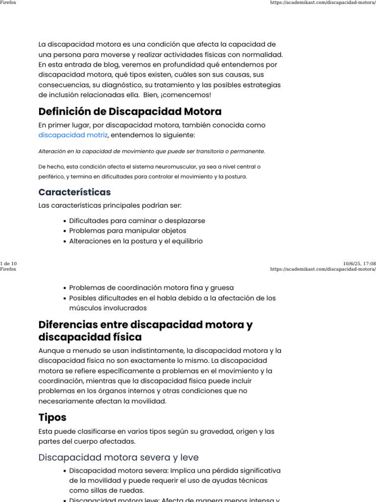 Tipos y causas de discapacidad motora | PDF | Invalidez | Terapia física