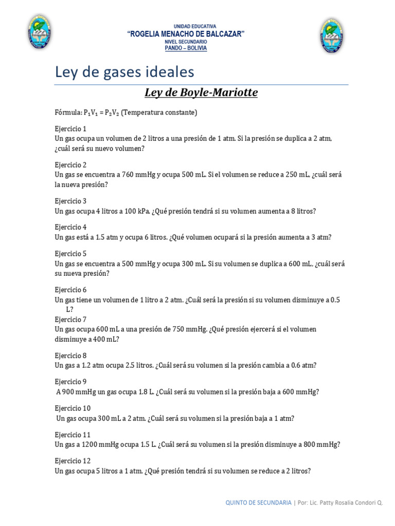 Ejercicios de Leyes de Gases Ideales | PDF | Gases | Materiales ...