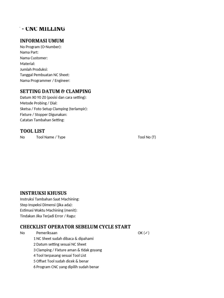 NC Sheet Template CNC Milling | PDF