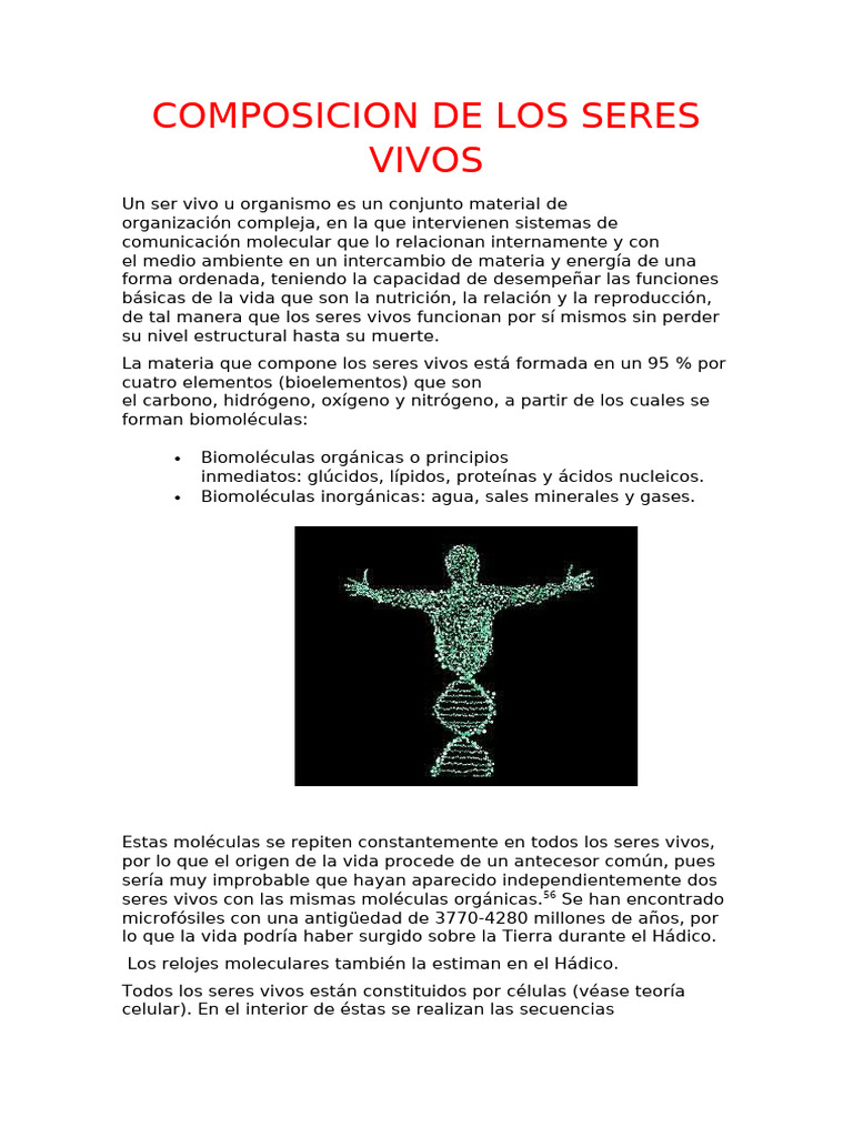 Composicion de Los Seres Vivos Miguel 5to Sec. | PDF | Organismos ...