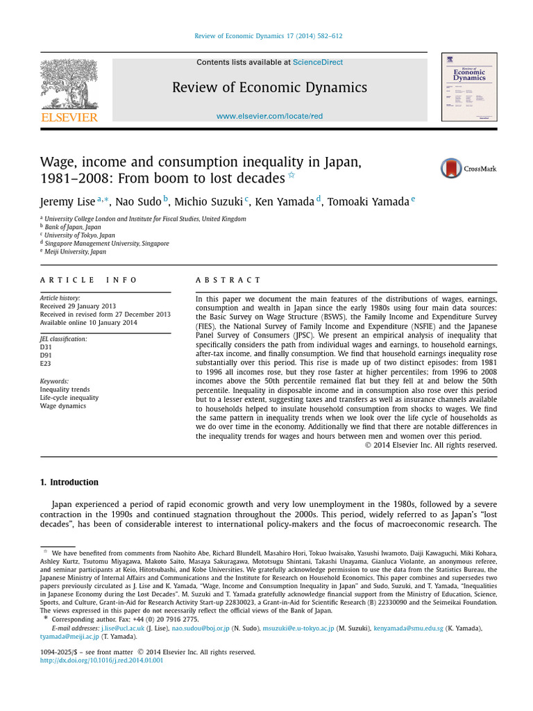 ELSEVIER. Wage, Income and Consumption Inequality in Japan 1981-2008 ...