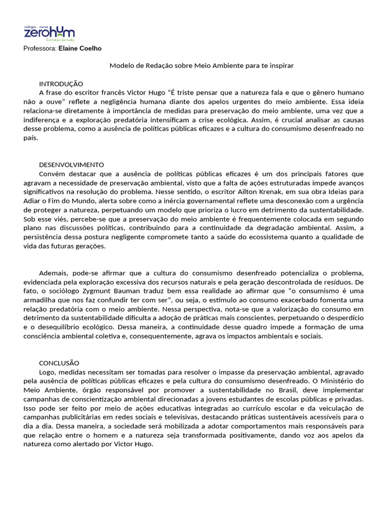 Redação sobre Meio Ambiente e Sustentabilidade | PDF | Sustentabilidade ...