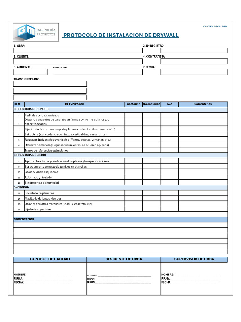 Protocolo de Control de Calidad Drywall | PDF