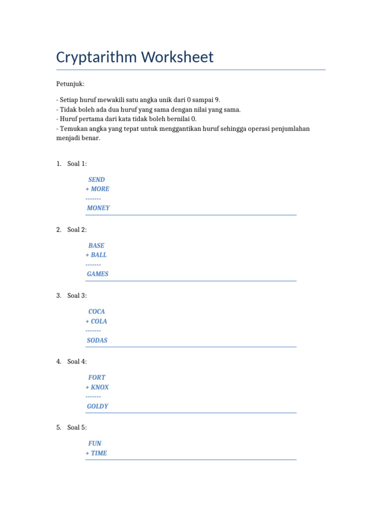 Soal Cryptarithm untuk Pemula | PDF