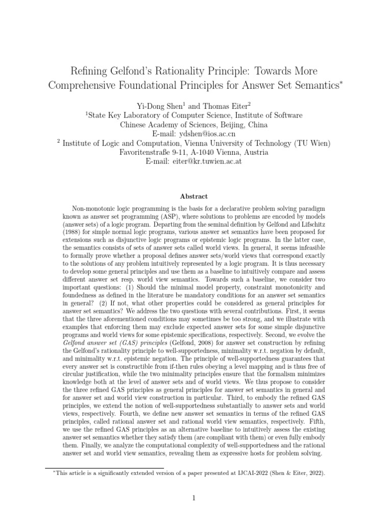 Refining Answer Set Semantics Principles | PDF | Interpretation (Logic ...