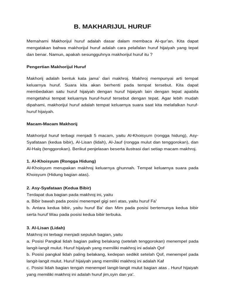 5 Macam Makhorijul Huruf Hijaiyah Dan Penjelasannya | PDF