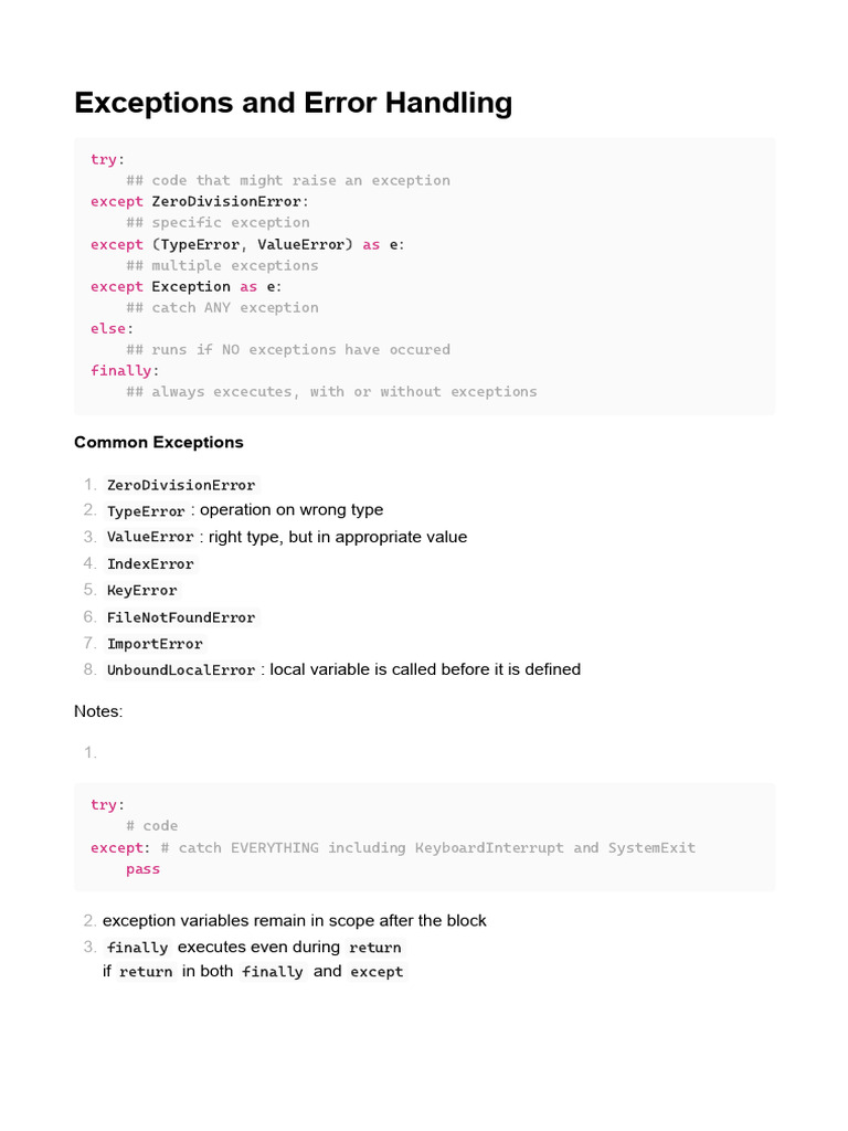 Python Exceptions and Error Handling Guide | PDF
